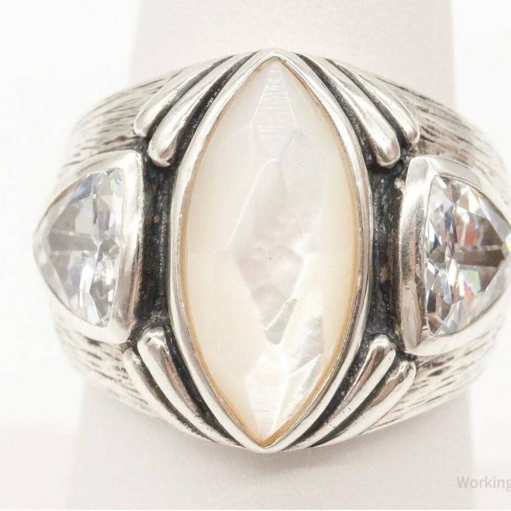 Silpada Sterling Silver Stargazer Ring w Mother of Pearl & Side CZ Stones  Sz 9